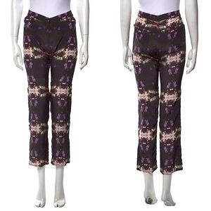 COLLINA‎ STRADA Silk Crepe Kaleidoscope Floral Print Hip Cutout Slim Leg Pants M